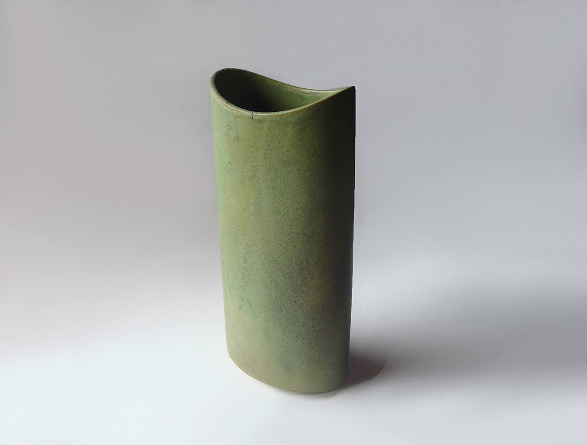 Tall Oval Cylinder Vase with curved lip moss green