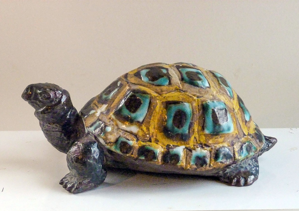 Stoneware Turtle in Green and Ebony