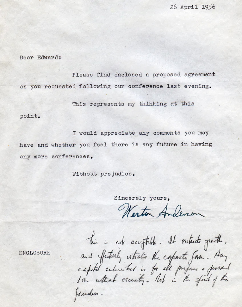 Letter of introduction to proposal agreement WA to Business Partners 1956